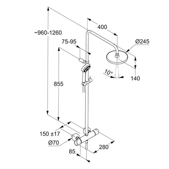 Kludi LOGO  Thermostat Dual Shower System, Kopfbrause 25 cm