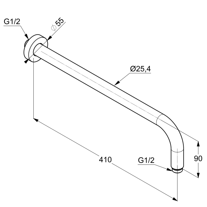 Kludi A-QA Wand-Brausearm rund 40 cm, eckige Wandrosette