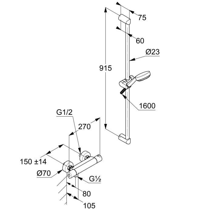Kludi LOGO NEO Brause-Set mit Thermostatarmatur 1 Strahlart, mit Wandstange 90 cm