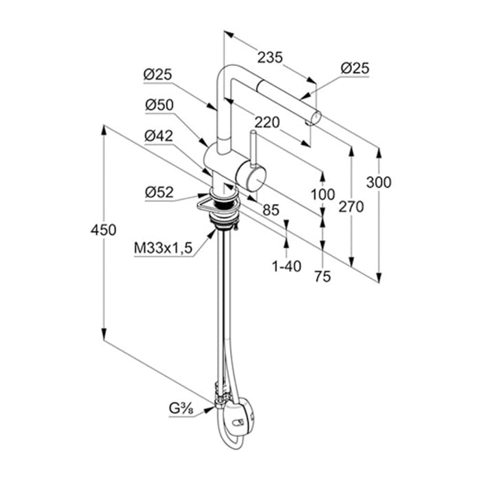 Kludi L-STEEL Spültisch-Einhandmischer mit herausziehbarem Auslauf