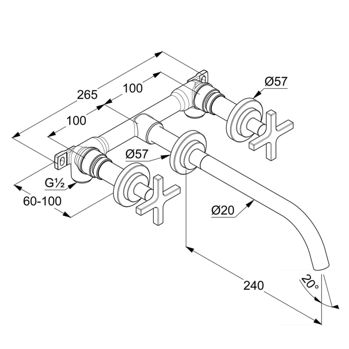 Kludi NOVA FONTE Classic 3-Loch-Waschtischarmatur für Wandmontage