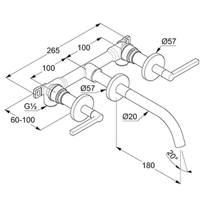Kludi NOVA FONTE Puristic 3-Loch-Waschtischarmatur für Wandmontage