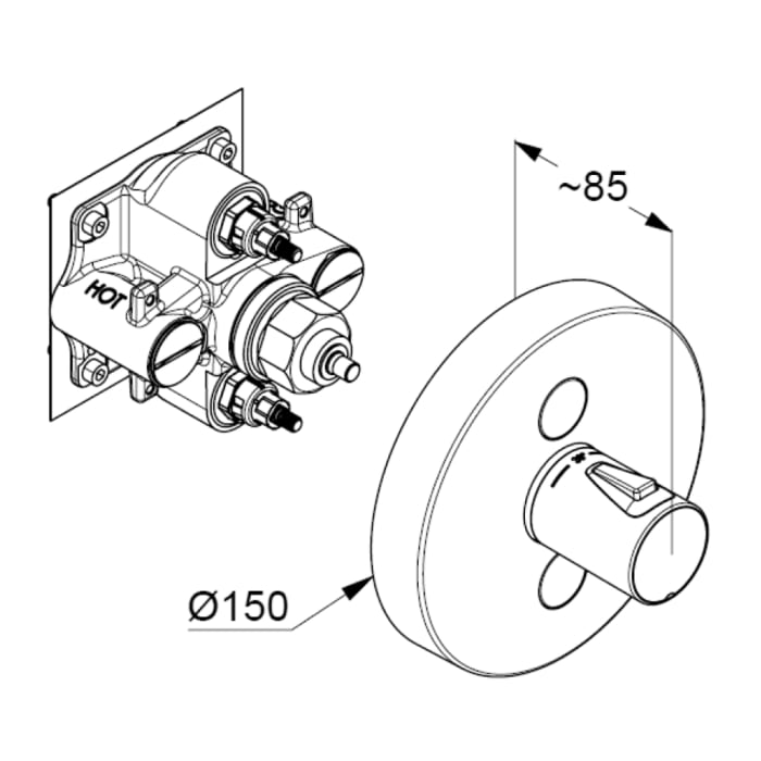 Kludi PUSH Unterputz-Brause-Thermostatarmatur, mit Drucktaste für 2 Verbrauchern