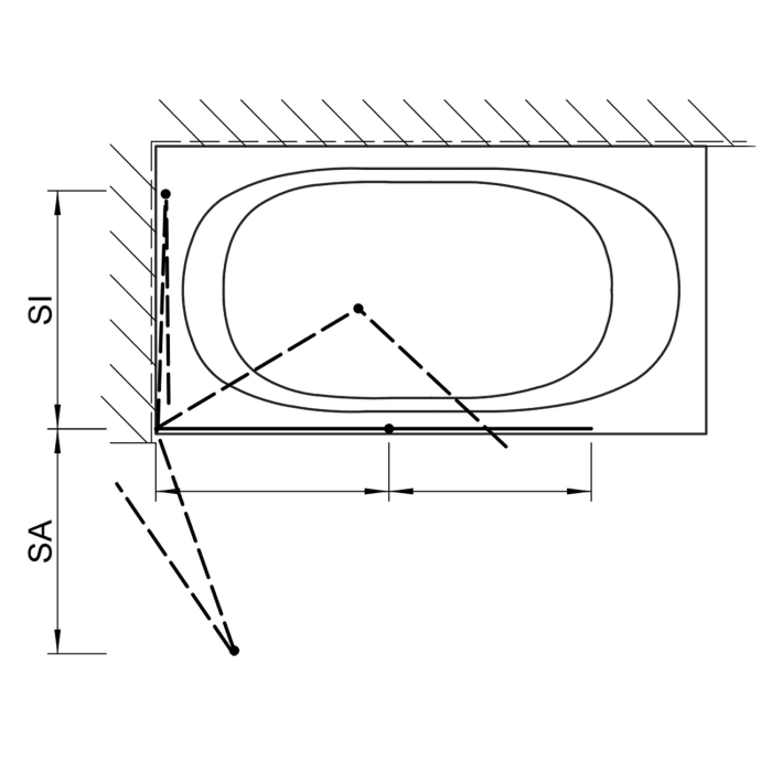 Koralle SL450 Falttür für Badewanne, Anschlag links, Typ BF2A L 100, 100 x 140 cm, mit GlasPlus