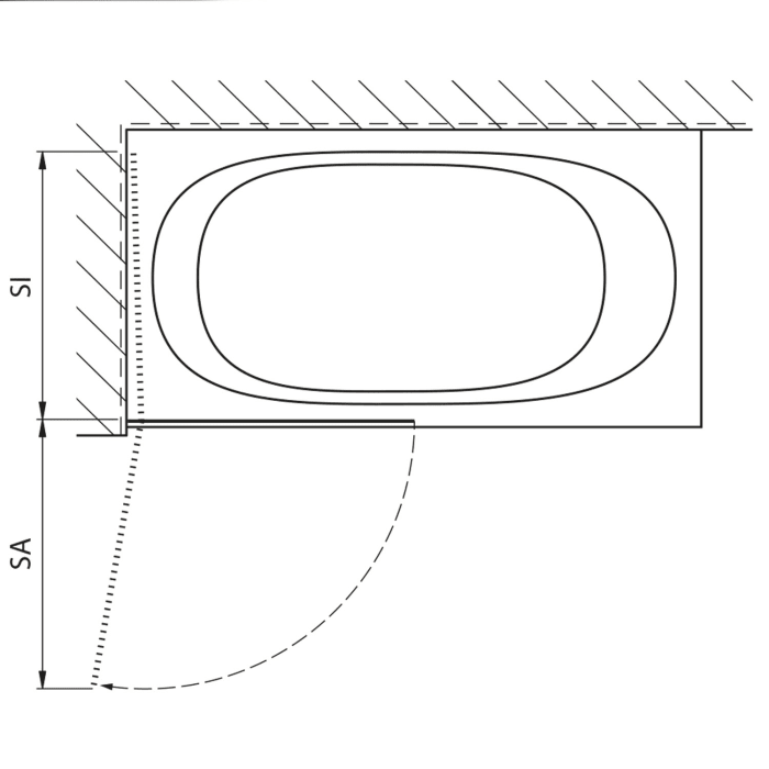 Koralle SL450 Pendeltür für Badewanne, Anschlag links, Typ BPWA L 75, 75 x 140 cm, mit GlasPlus