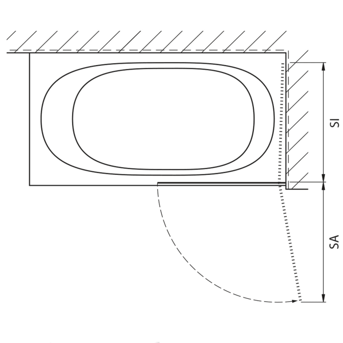 Koralle SL450 Pendeltür für Badewanne, Anschlag rechts, Typ BPWA R 75, 75 x 140 cm