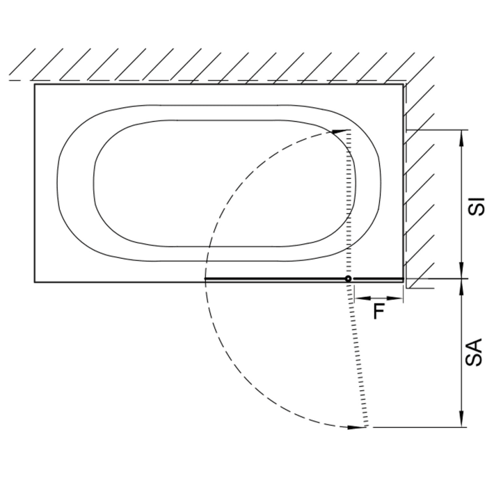 Koralle SL450 Pendeltür mit Festteil für Badewanne, Anschlag rechts, Typ BPFA R 90, 90 x 140 cm, mit GlasPlus