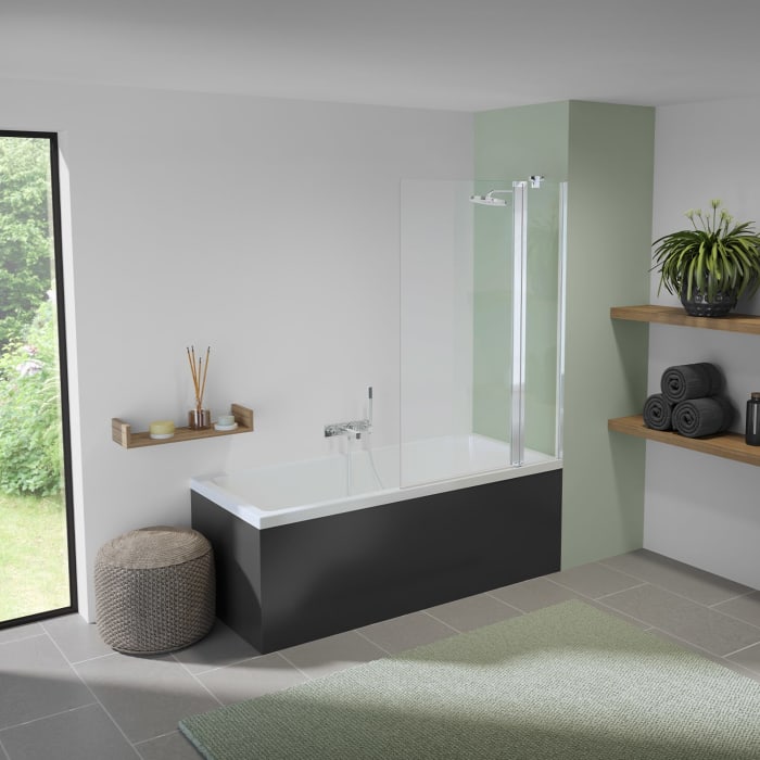 Koralle SL450 Pendeltür mit Festteil für Badewanne, Anschlag rechts, Typ BPFA R 120, 120 x 140 cm, mit GlasPlus