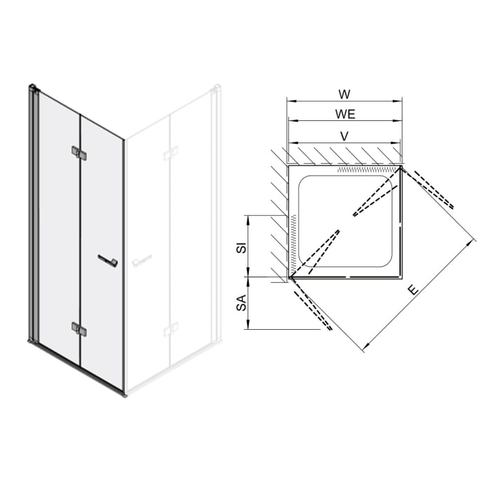 Koralle SL450 Eckdusche Falttür links, Typ EFTBOS L 80, 80 x 200 cm, bodengleich