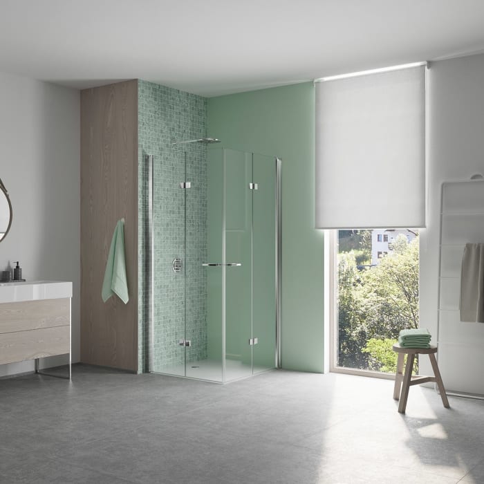 Koralle SL450 Eckdusche Falttür rechts, Typ EFTS R 120, 120 x 200 cm, für Duschwanne, mit GlasPlus
