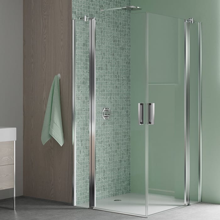 Koralle SL450 Eckdusche Pendeltür mit Festteil links, Typ EPFS L 75, 75 x 200 cm, für Duschwanne, mit GlasPlus
