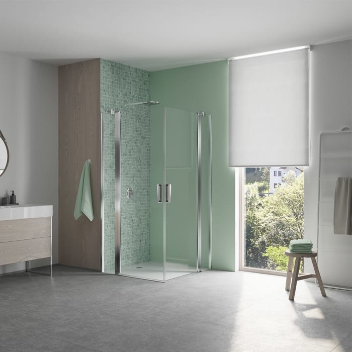 Koralle SL450 Eckdusche Pendeltür mit Festteil rechts, Typ EPFBOS R 90, 90 x 200 cm, bodengleich