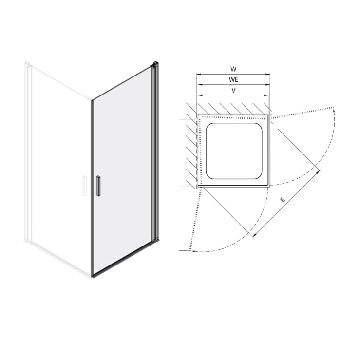 Koralle SL450 Eckdusche Pendeltür rechts, Typ EPWS R 100, 100 x 200 cm, für Duschwanne