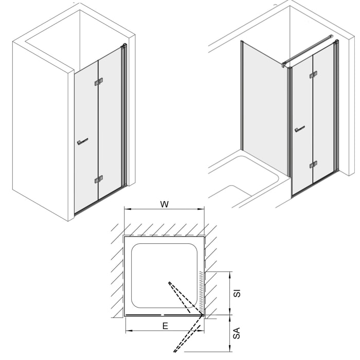 Koralle SL450 Falttür 2-teilig rechts für Nische, Typ NFTA R 90, 90 x 200 cm