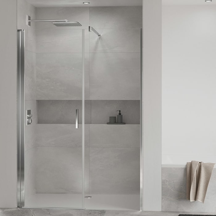 Koralle SL450 Pendeltür 1-flüglig mit Trennwand in Flucht links für Nische, Typ NPWWA L 140, 140 x 200 cm, mit GlasPlus