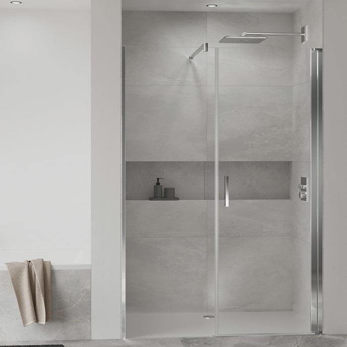 Koralle SL450 Pendeltür 1-flüglig mit Trennwand in Flucht rechts für Nische, Typ NPWWA R 180, 180 x 200 cm, mit GlasPlus