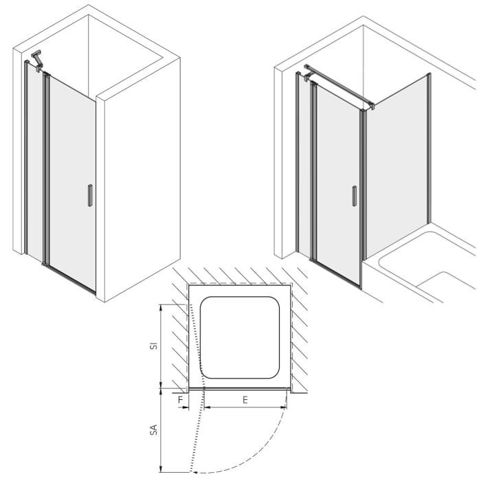 Koralle SL450 Pendeltür 1-flüglig mit Festteil links für Nische, Typ NPFA L 160, 160 x 200 cm