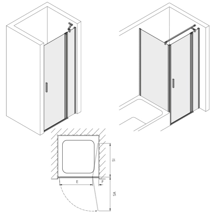Koralle SL450 Pendeltür 1-flüglig mit Festteil rechts für Nische, Typ NPFA R 80, 80 x 200 cm