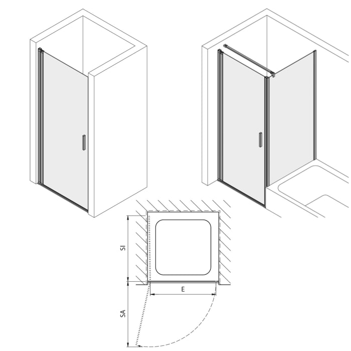 Koralle SL450 Pendeltür 1-flüglig links für Nische, Typ NPWA L 100, 100 x 200 cm