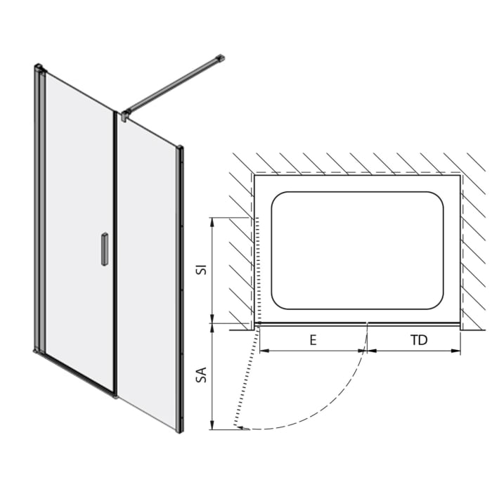 Koralle SL450 Pendeltür 1-flüglig mit Trennwand in Flucht links für Nische, Typ NPWWA L 150, 150 x 200 cm