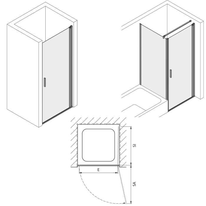 Koralle SL450 Pendeltür 1-flüglig rechts für Nische, Typ NPWA R 90, 90 x 200 cm, mit GlasPlus