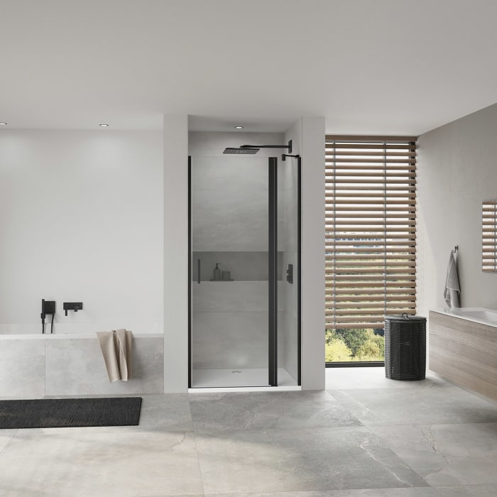 Koralle SL450 Pendeltür 1-flüglig mit Festteil rechts für Nische, Typ NPFA R 80, 80 x 200 cm, mit GlasPlus