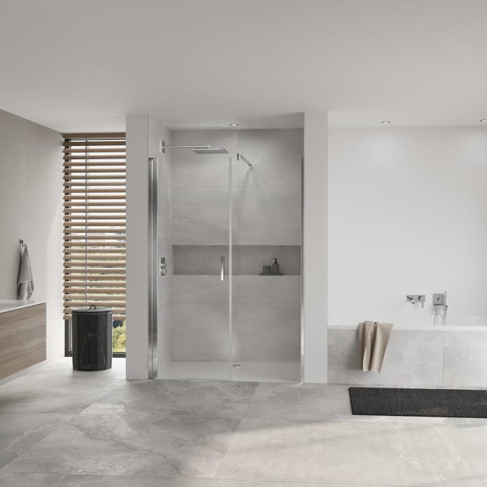 Koralle SL450 Pendeltür 1-flüglig mit Trennwand in Flucht links für Nische, Typ NPWWA L 150, 150 x 200 cm, mit GlasPlus