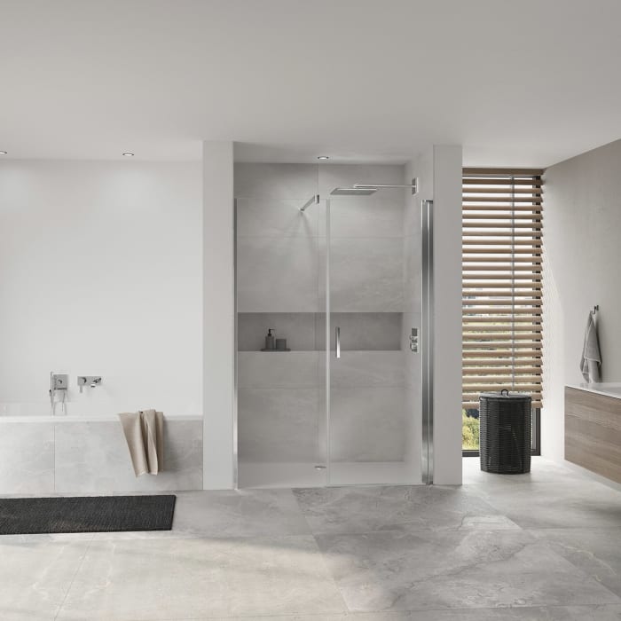 Koralle SL450 Pendeltür 1-flüglig mit Trennwand in Flucht rechts für Nische, Typ NPWWA R 120, 120 x 200 cm, mit GlasPlus