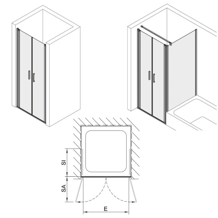 Koralle SL450 Pendeltür 2-flüglig für Nische, Typ NP2W 80, 80 x 200 cm
