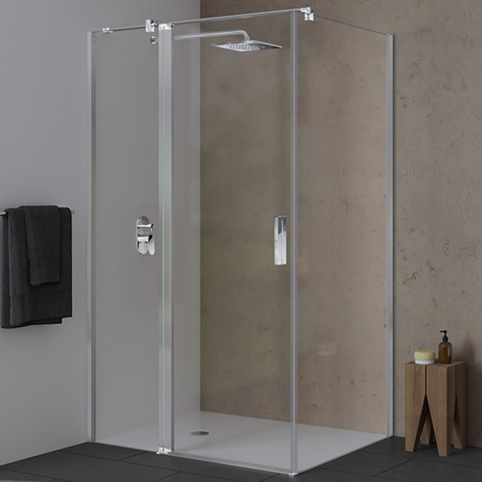 Koralle SL450 Pendeltür 1-flüglig mit Festteil links für Trennwand, Typ TPFBOA L 160, 160 x 200 cm, bodengleich, mit GlasPlus