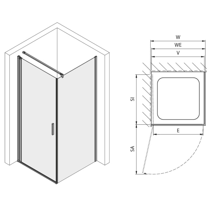 Koralle SL450 Pendeltür 1-flüglig links für Trennwand, Typ TPWBOA L 80, 80 x 200 cm, bodengleich, mit GlasPlus