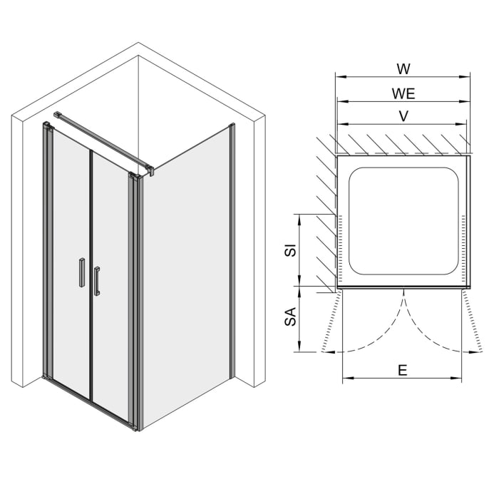 Koralle SL450 Pendeltür 2-flüglig für Trennwand, Typ TP2WBO 100, 100 x 200 cm, bodengleich