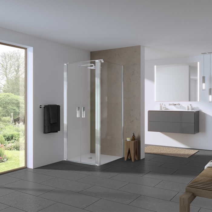 Koralle SL450 Pendeltür 2-flüglig für Trennwand, Typ TP2WBO 75, 75 x 200 cm, bodengleich, mit GlasPlus