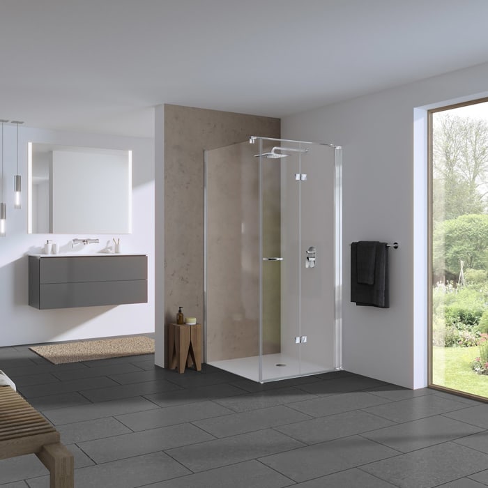 Koralle SL450 Trennwand, Typ W 75, 75 x 200 cm, für Duschwanne, mit GlasPlus