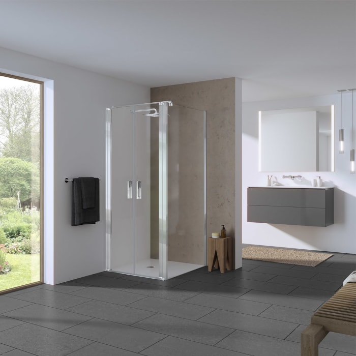 Koralle SL450 Trennwand, Typ WP 90, 90 x 200 cm, für Duschwanne, mit GlasPlus