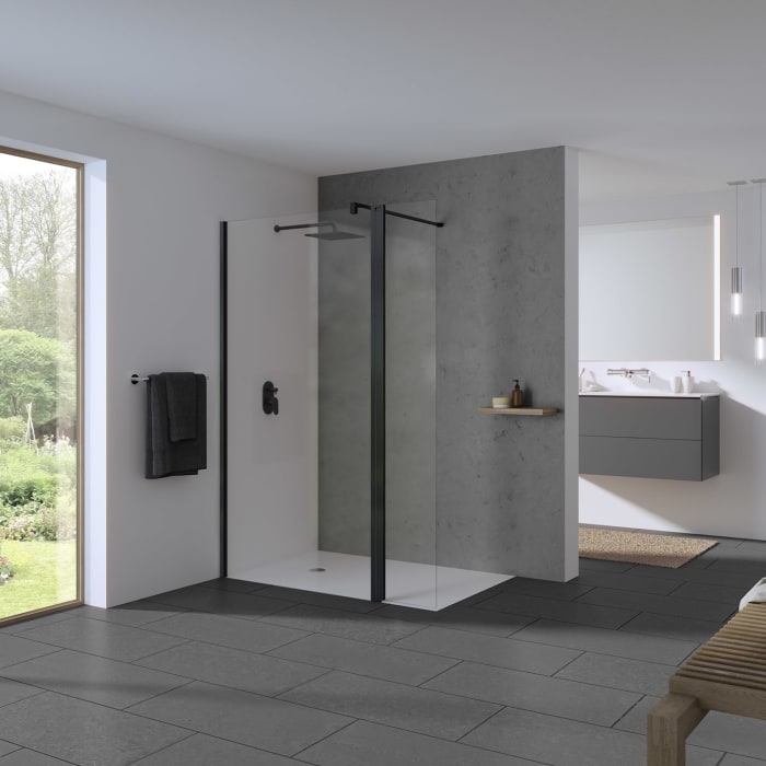 Koralle SL450 Walk-In Trennwand links mit Pendelelement, Typ WWPA L 130, 130 x 200 cm, für Duschwanne