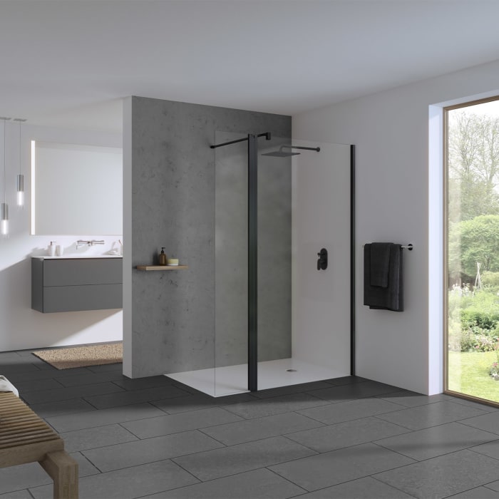 Koralle SL450 Walk-In Trennwand rechts mit Pendelelement, Typ WWPA R 160, 160 x 200 cm, für Duschwanne, mit GlasPlus