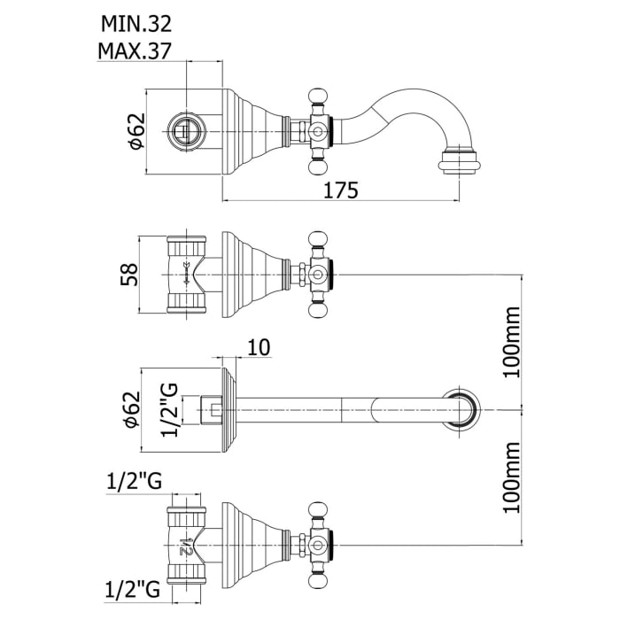 Kronenbach IOTA 2.0 Dreiloch-Waschtisch-Wandarmatur 17,5 cm