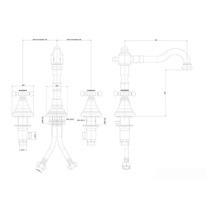 Kronenbach IOTA 2.0 Dreiloch-Waschtischarmatur ohne Ablaufgarnitur