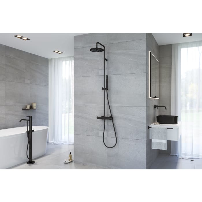 Kronenbach Lima 2.0 Black Duschsystem mit Thermostat, Kopfbrause Ø 22,5 cm
