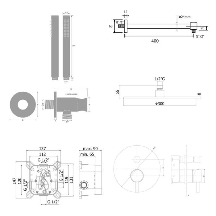 Kronenbach Lima 2.0, Set Duschsystem Unterputz mit Einhebelmischer und Umsteller für 2 Verbraucher, rund