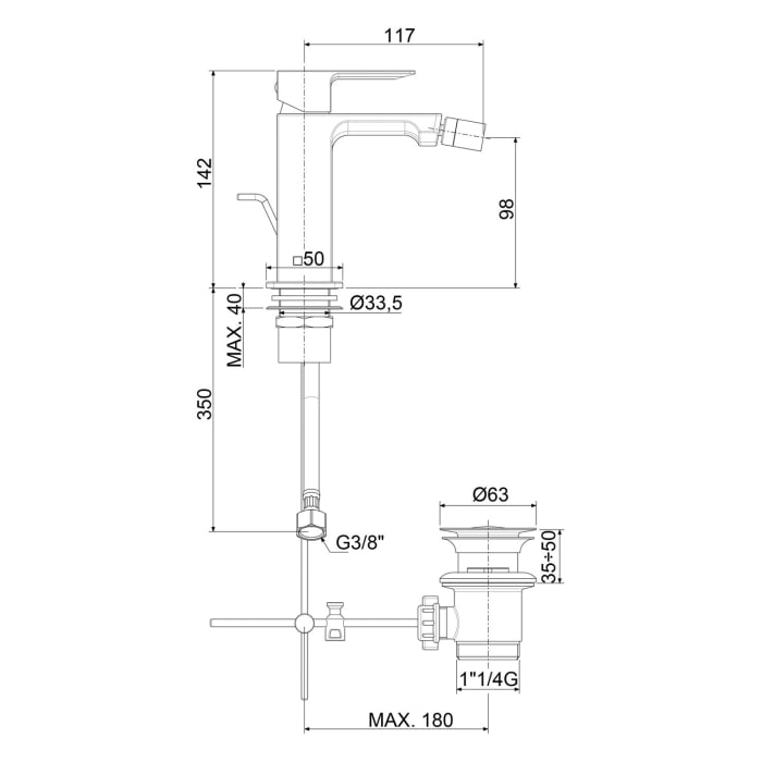 Kronenbach Quara 3.0 Bidet-Einhebelmischer mit Ablaufgarnitur