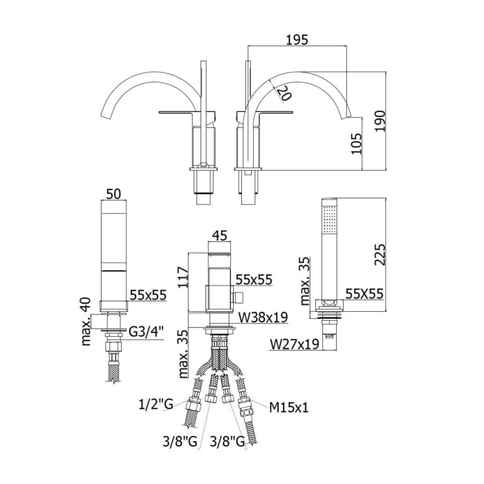 Kronenbach Quara 3.0 3-Loch Wannenrandarmatur