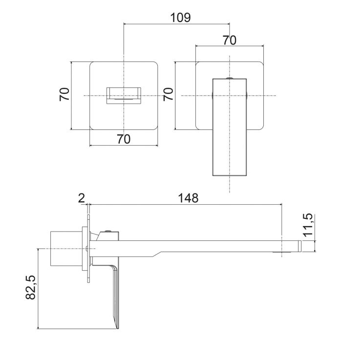 Kronenbach Quara 3.0 Waschtisch-Wandarmatur Ausladung 15 cm