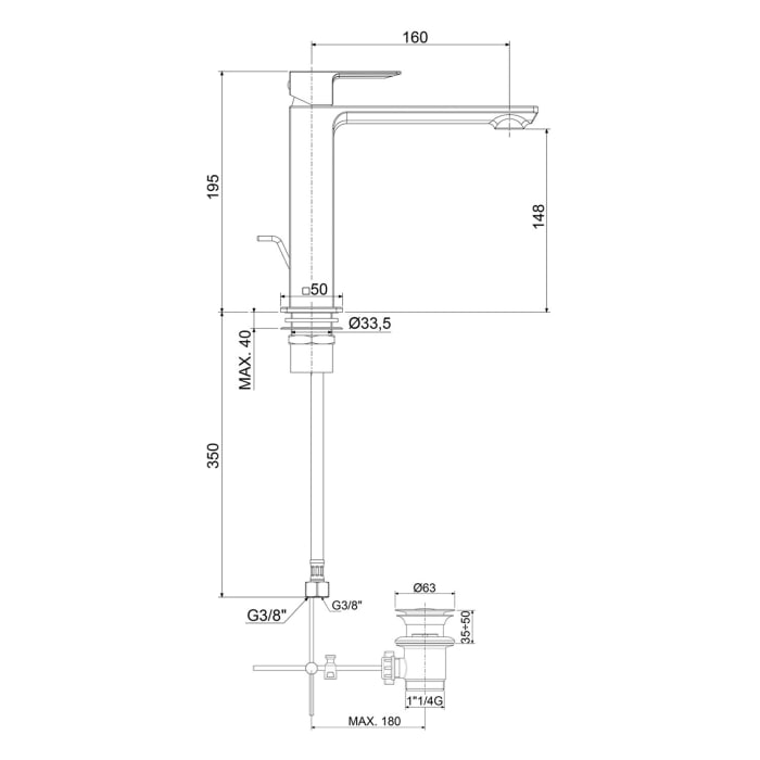 Kronenbach Quara 3.0 XL-Size Waschtisch-Einhebelmischer mit Ablaufgarnitur