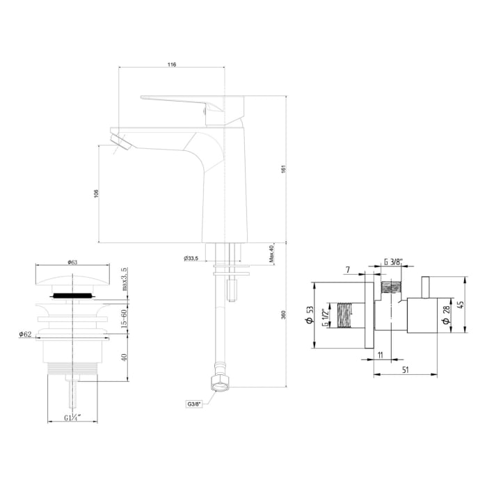 Kronenbach Radia 3.0 Montage- und Armaturenset für Waschtisch