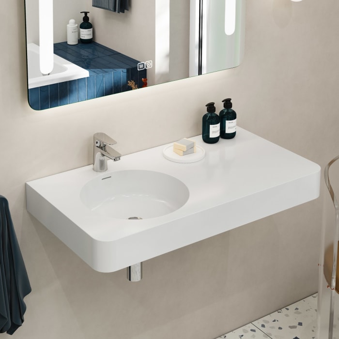 Kronenbach Radia 3.0 Waschtisch-Einhebelmischer S mit Energiespar-Funktion, mit Zugstangen-Ablaufgarnitur 1 1/4, wassersparend