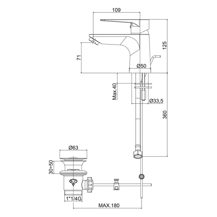 Kronenbach Radia 3.0 Waschtisch-Einhebelmischer S mit Zugstangen-Ablaufgarnitur 1 1/4, wassersparend