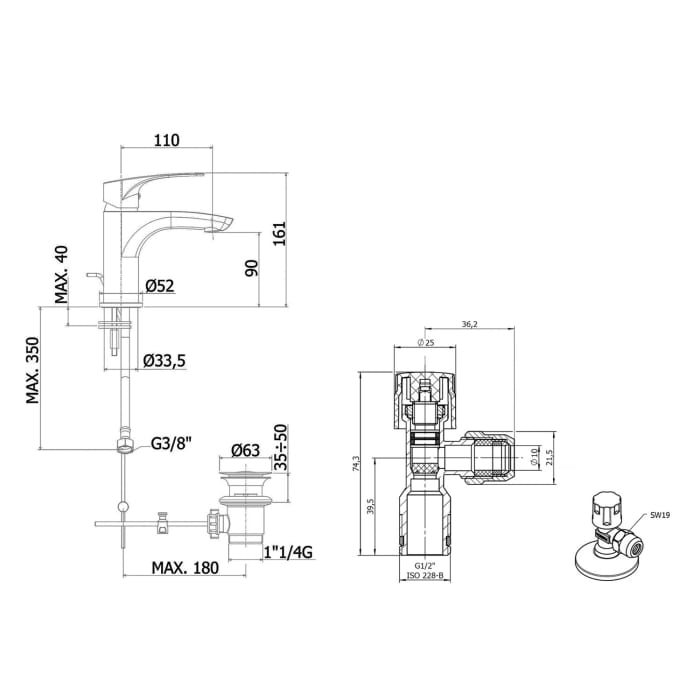 Kronenbach Rivara Montage- und Armaturenset für Waschtisch mit Unterschrank