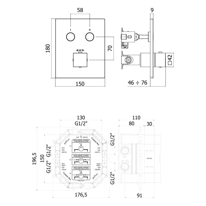 Kronenbach Smart Push Thermostat Unterputz für 2 Verbraucher, eckige Ausführung, inklusive UP-Box